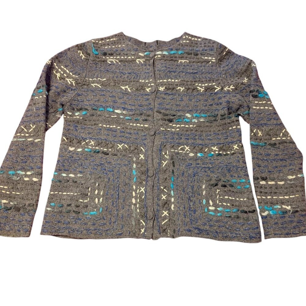Vintage Embroidered Sweater Boiled Wool Boho Cardigan Festival Dopamine Dressing